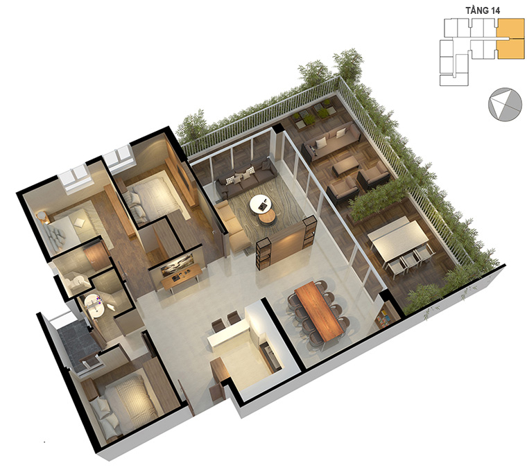 Mặt bằng căn hộ 3 phòng ngủ 111.5m2