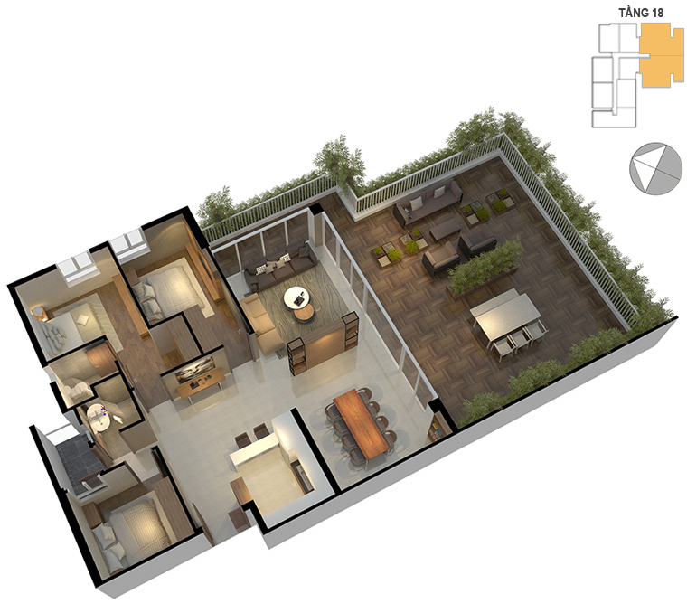 Mặt bằng căn hộ 3 phòng ngủ 1115m2