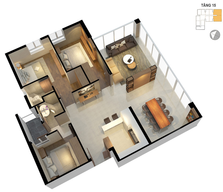 Mặt bằng căn hộ 3 phòng ngủ 1115m2