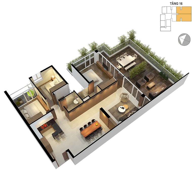 Mặt bằng căn hộ 3 phòng ngủ 122.8m2