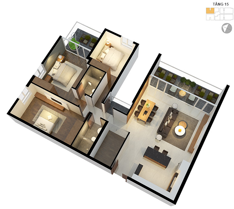 Mặt bằng căn hộ 3 phòng ngủ 134m2