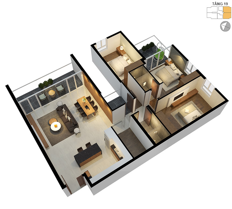 Mặt bằng căn hộ 3 phòng ngủ 144.2m2