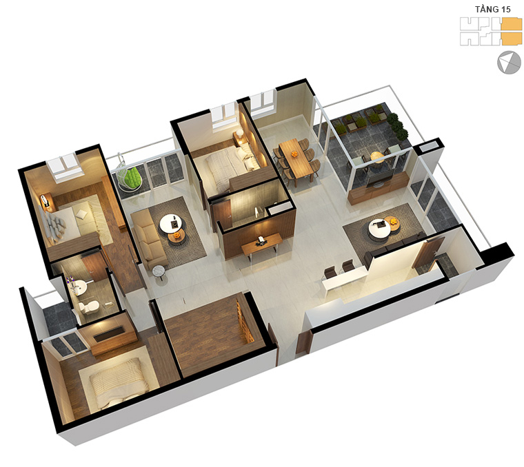 Mặt bằng căn hộ 3 phòng ngủ 151m2