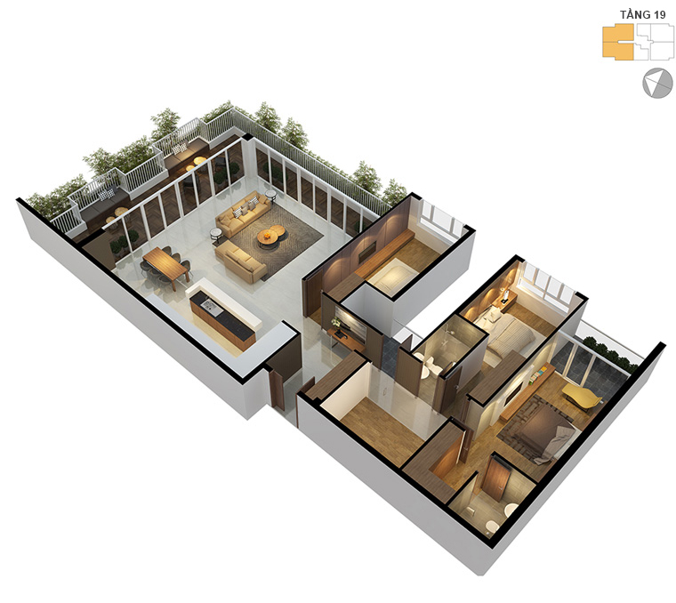 Mặt bằng căn hộ 3 phòng ngủ 183.9m2